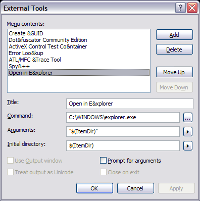 Screenshot of External Tools dialog.