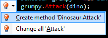 Quick fix menu to create a method